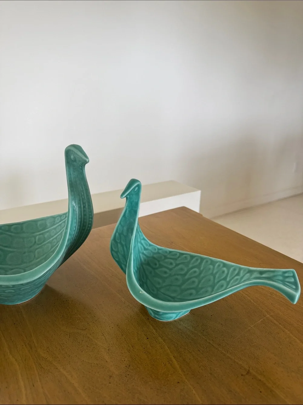 Jonathan Adler Ceramic Bird Dishes in Teal Green